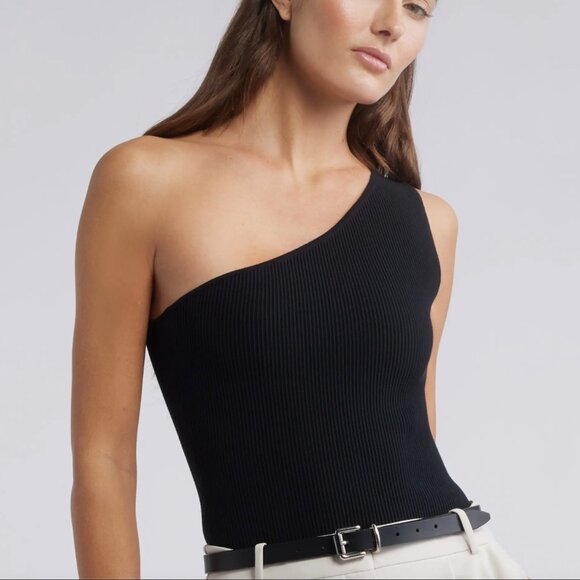 Open Edit Luxe Sculpt Ribbed One-Shoulder Top Women's size M - Picture 1 of 7